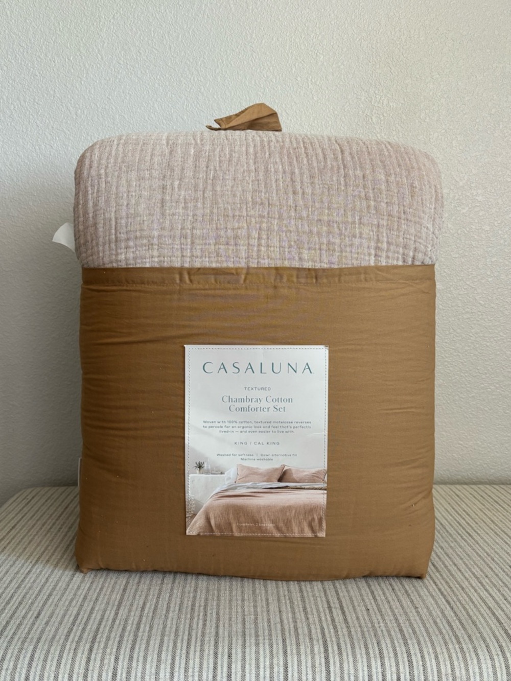 NWT King Textured Chambray Comforter & Sham Set Warm Brown - Casaluna